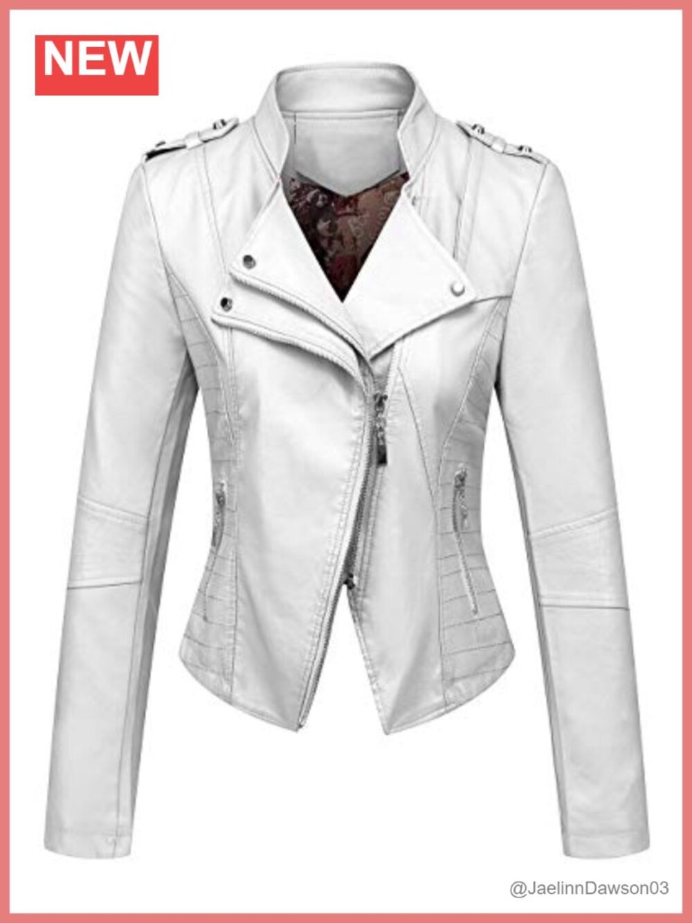 Women's Faux Leather Cropped Moto Jacket Asymmetric Zip Slim Fit Biker